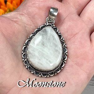 Moonstone Pendant Handmade Gemstone Crystal 925 Silver Bohemian Ethnic New!